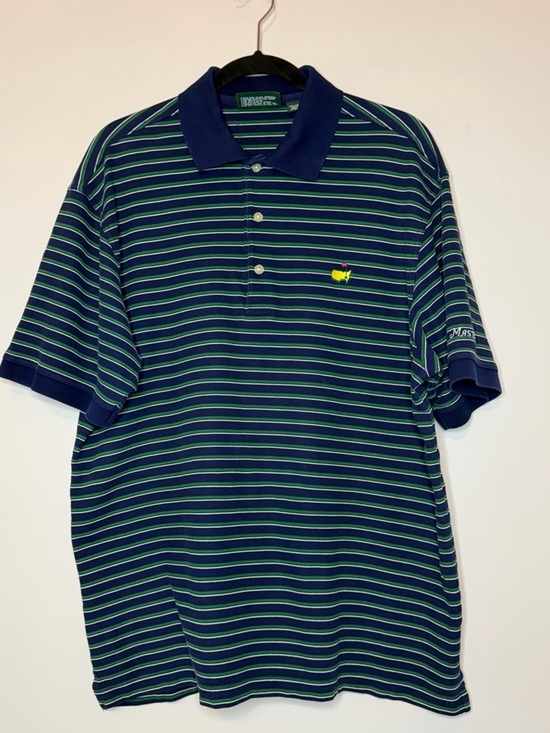 Masters Other - Masters Collection Mercerized Polo Shirt Green Blue Striped Logo Golf Mens L